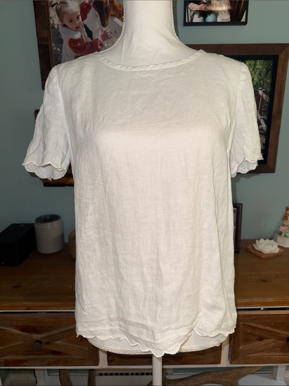 J. Crew 100% Linen Women’s White Linen Eyelet Top 0